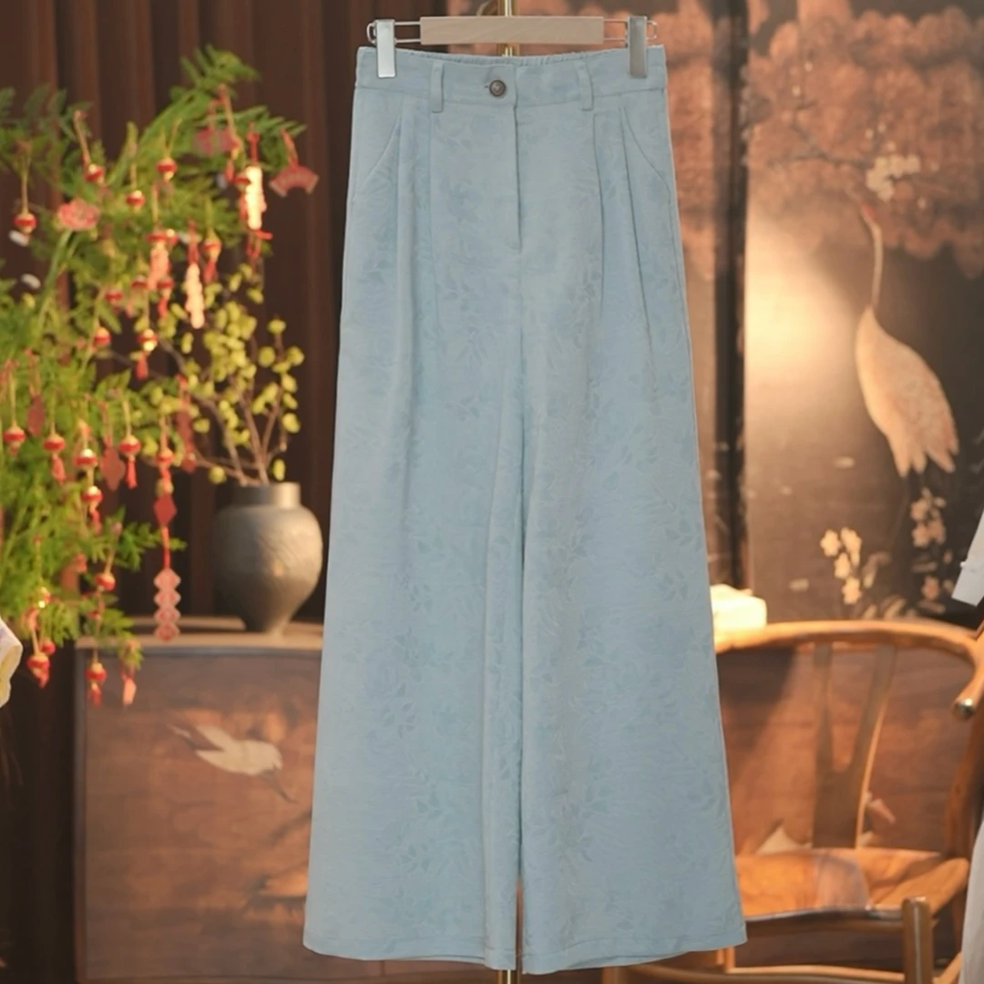 《戏花丛-裤子》2025新中式国风提花女士百搭休闲裤