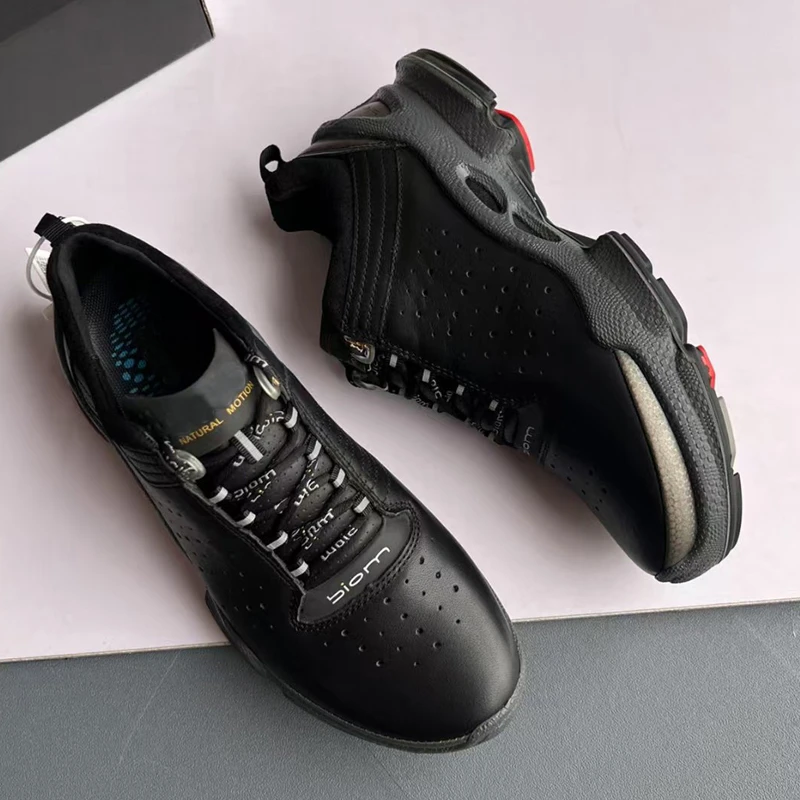 现货头层牛皮运动男鞋轻便耐磨缓震跑步鞋经典biomc休闲健步鞋