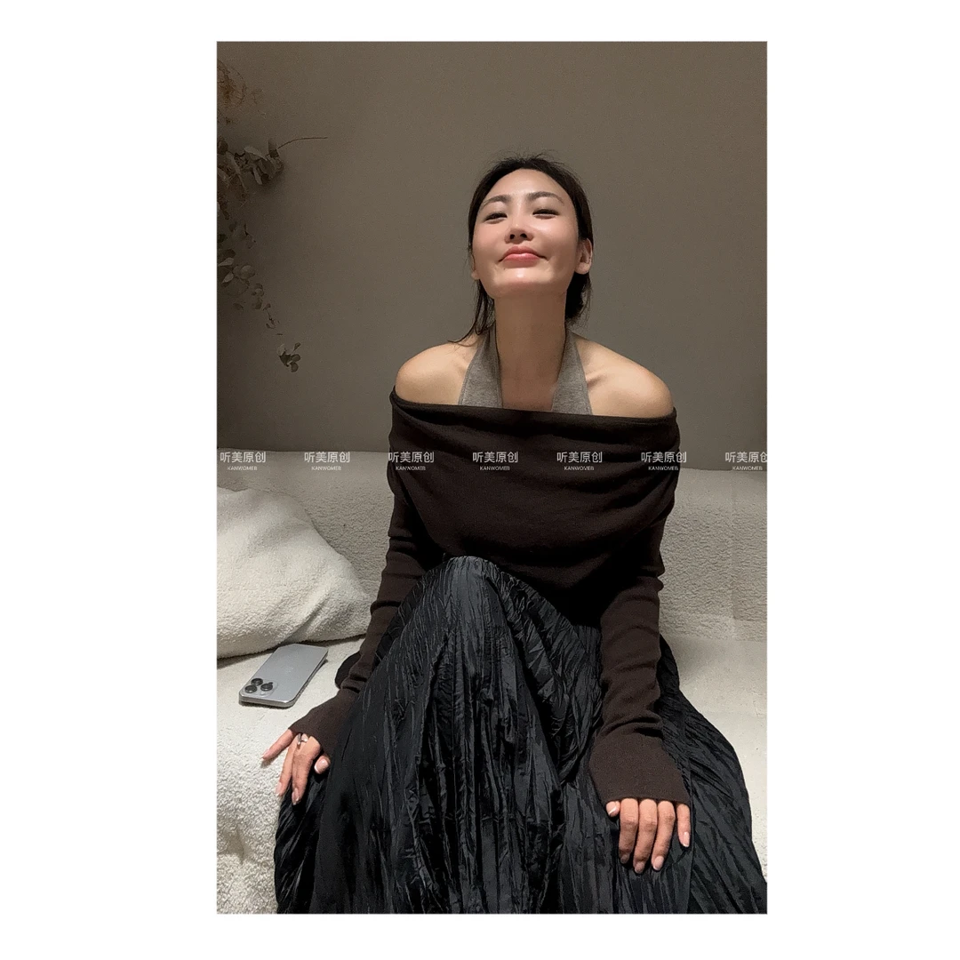 【媚儿M潮馆】原创 巴素兰羊毛混纺荡领针织衫