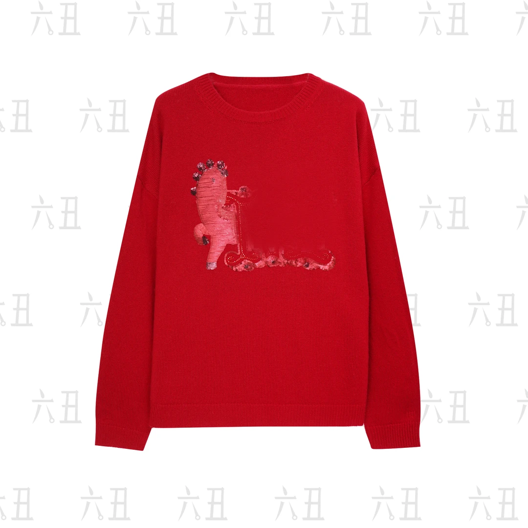 六丑【马上有钱】新款时尚百搭通勤两色字母亮片针织衫511ZZS0141