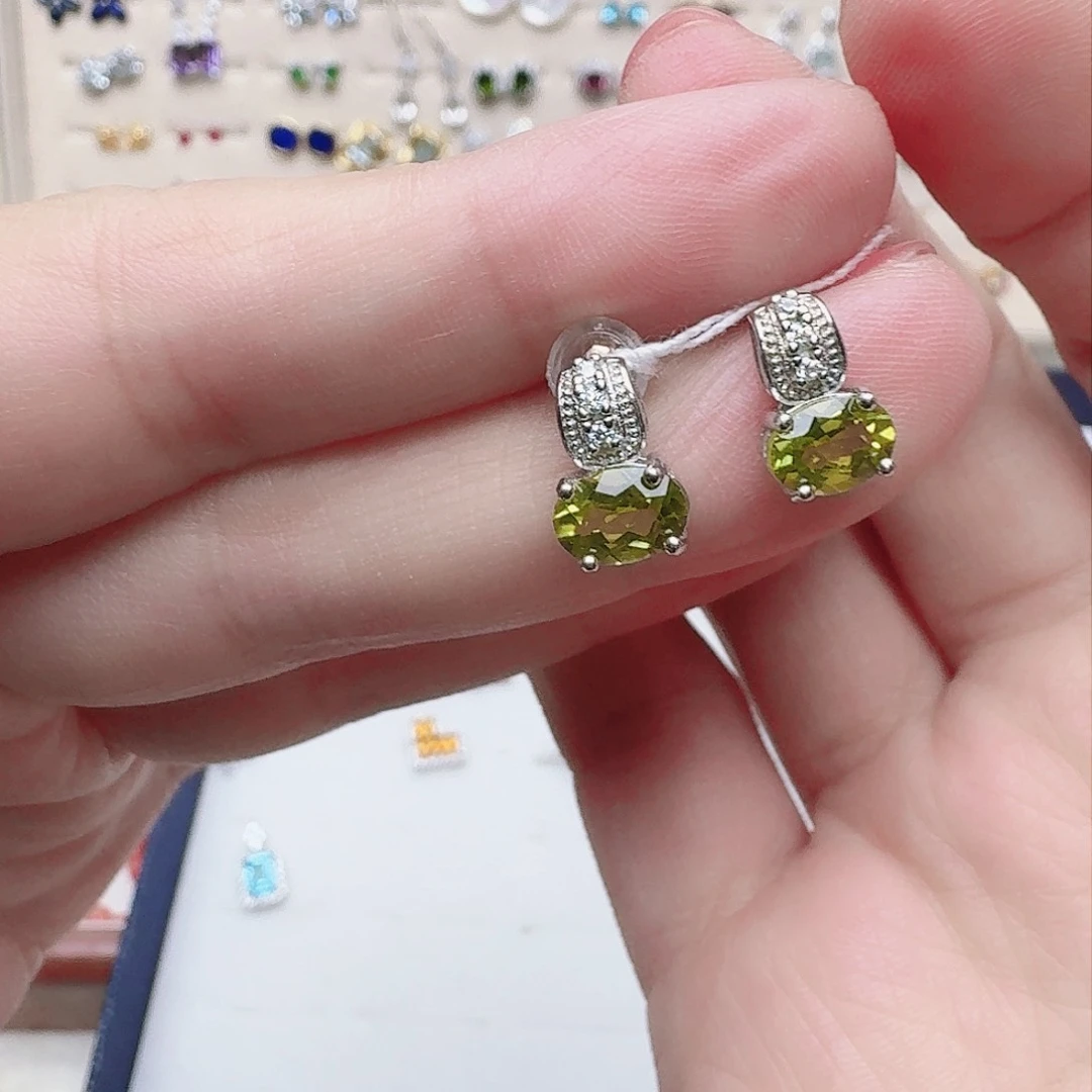 橄榄石戒指银S925镶嵌耳钉386