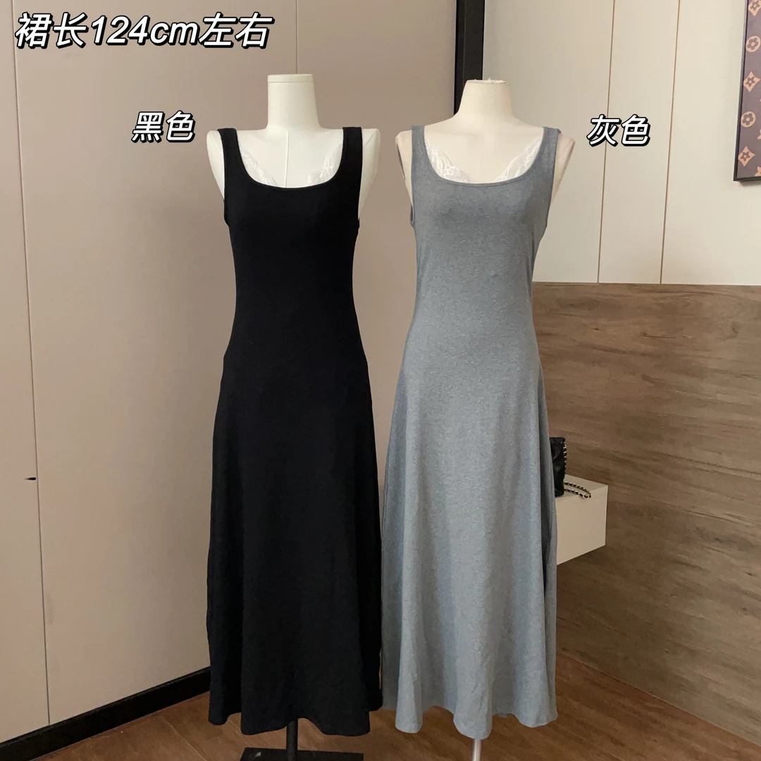 【Si&华严选】蕾丝赫本连衣裙宽肩带吊带背心裙子修身显瘦长裙8235