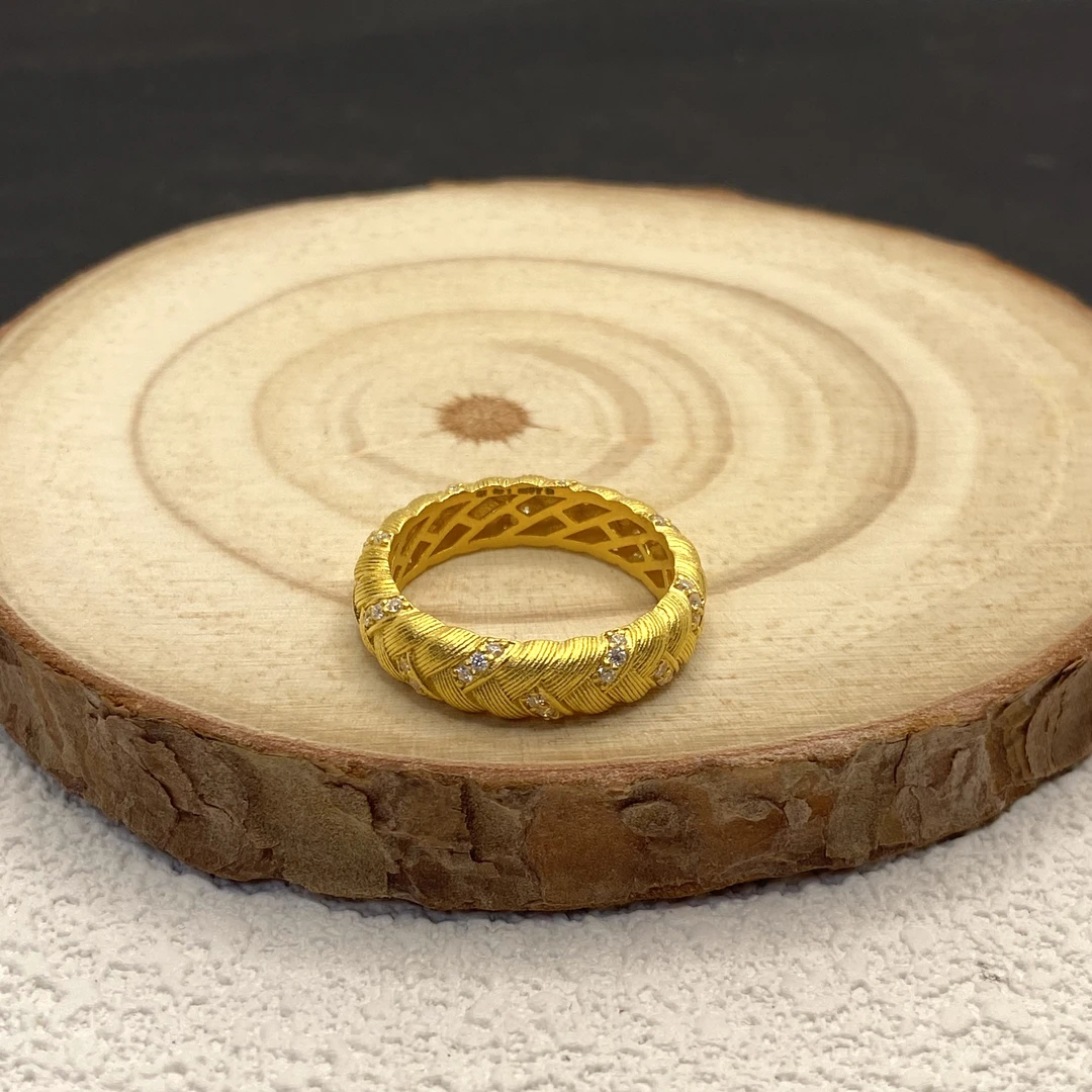 【金喜圆】足金999 莫桑麻花戒指/带证书钢印