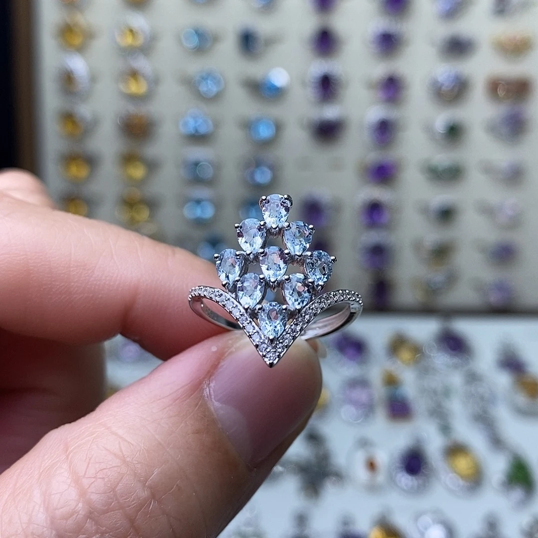 海蓝宝石戒指银S925镶嵌一物一证