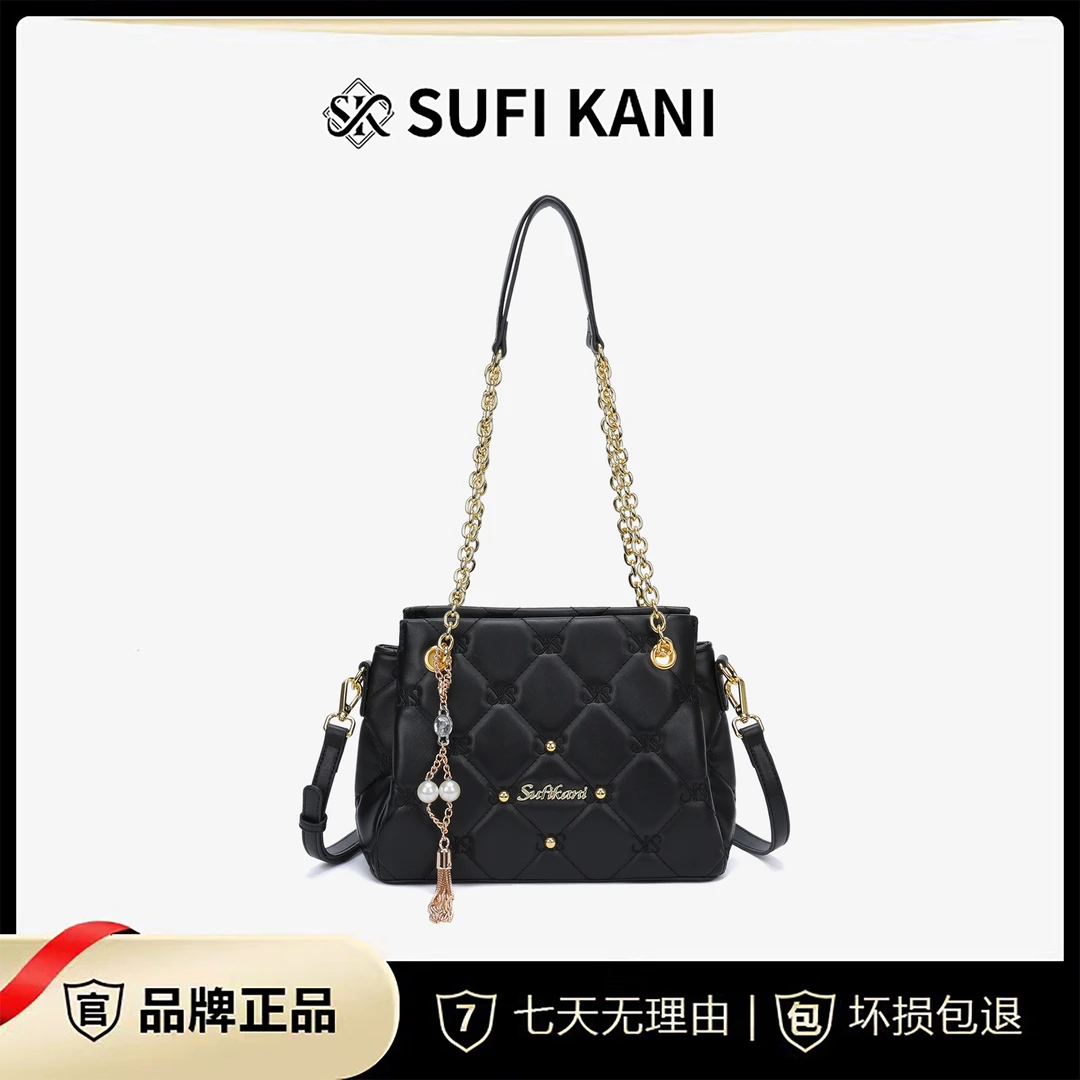 SUFI KANI 新款时尚轻奢百搭单肩斜挎包8001黑色