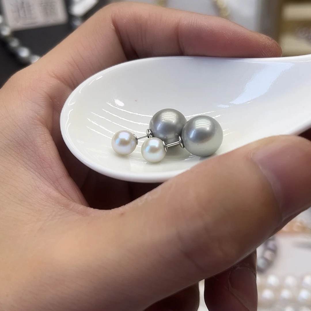 银S925镶嵌海水珍珠耳饰
