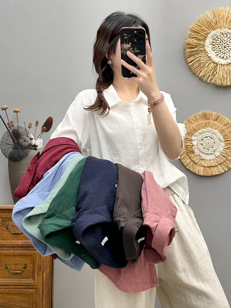 6318品质中袖双层棉纱夏季新款百搭质感洋气衬衫时尚气质显瘦内搭