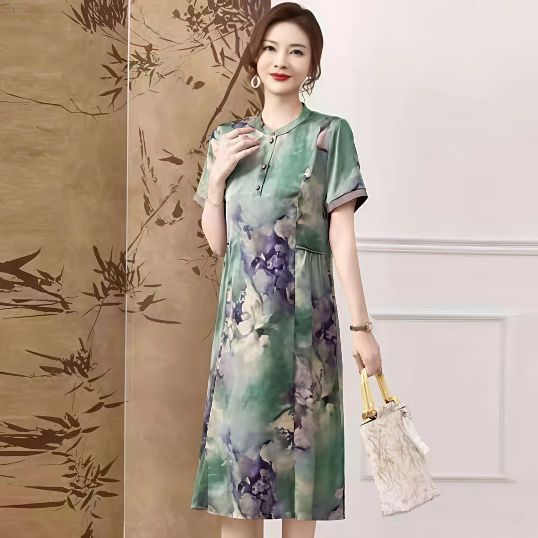 10486-中年妈妈夏装新中式夏款裙子洋气质中长裙【A10-1-4】