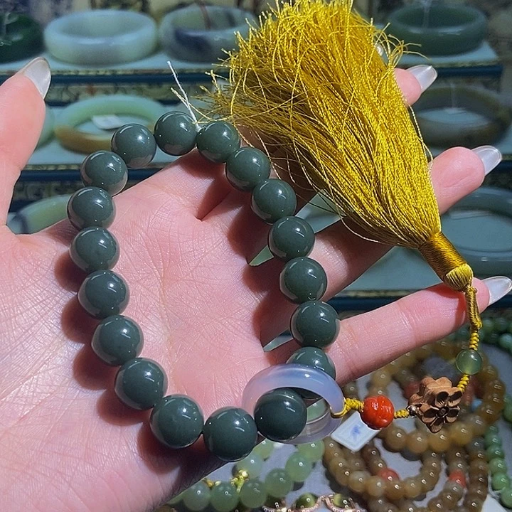 和田玉和田玉未镶嵌且末蓝手持卡12