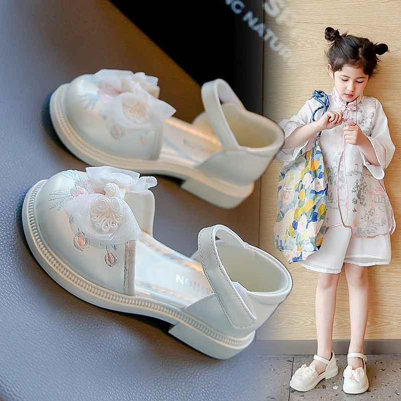 女童汉服鞋儿童马面裙单鞋春夏季公主凉鞋软底国风小皮鞋儿童鞋子