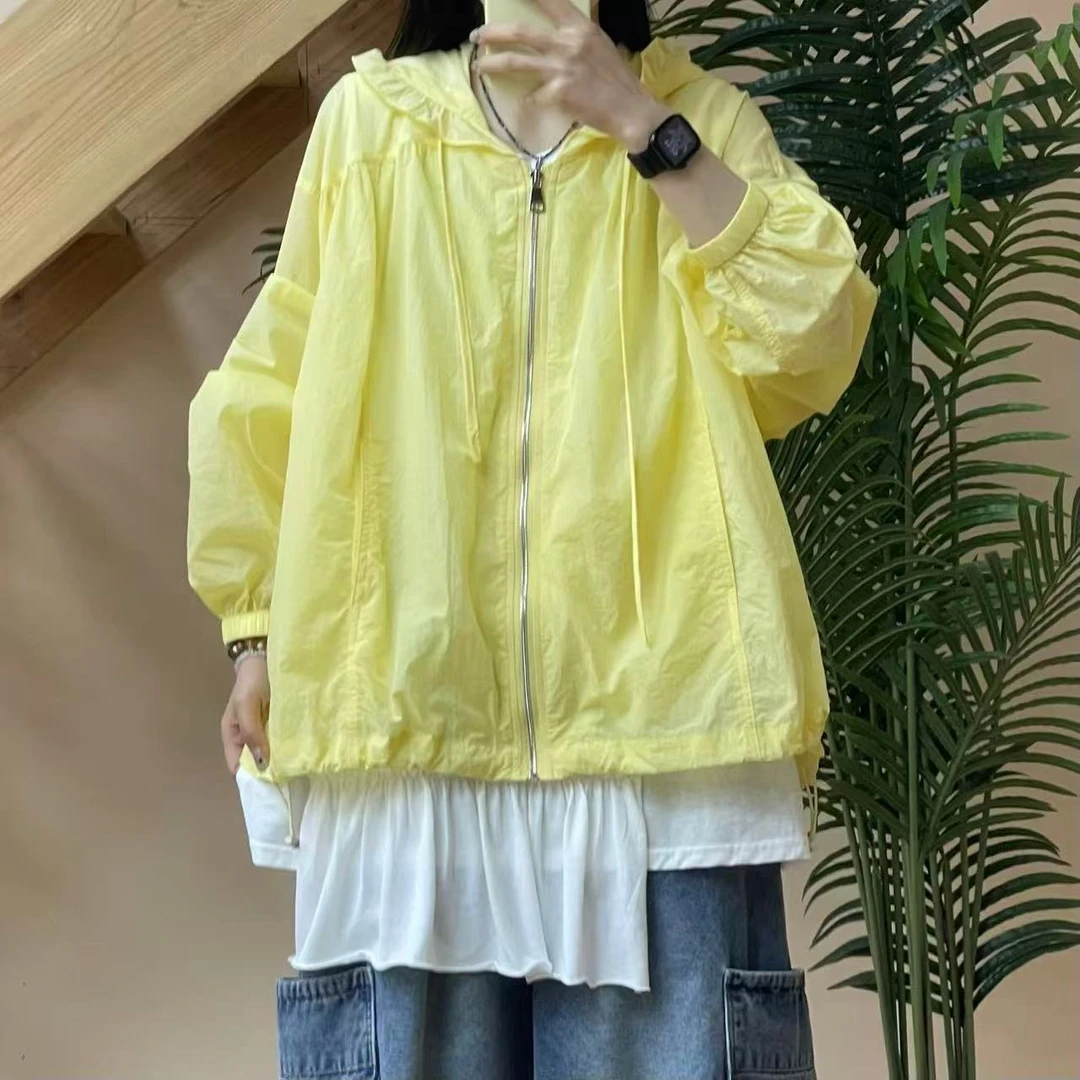 夏季新款简约宽松慵懒风连帽防晒外套45537