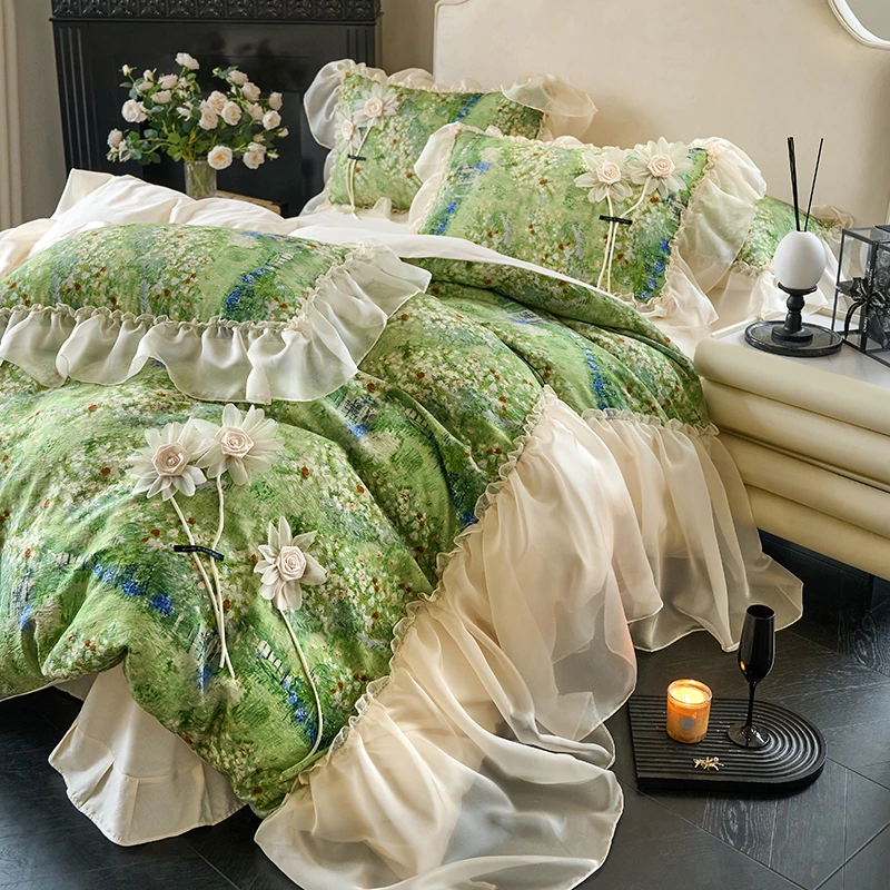 高端绿野仙踪/法式公主风全棉精梳水洗棉四件套荷叶边床上用品4