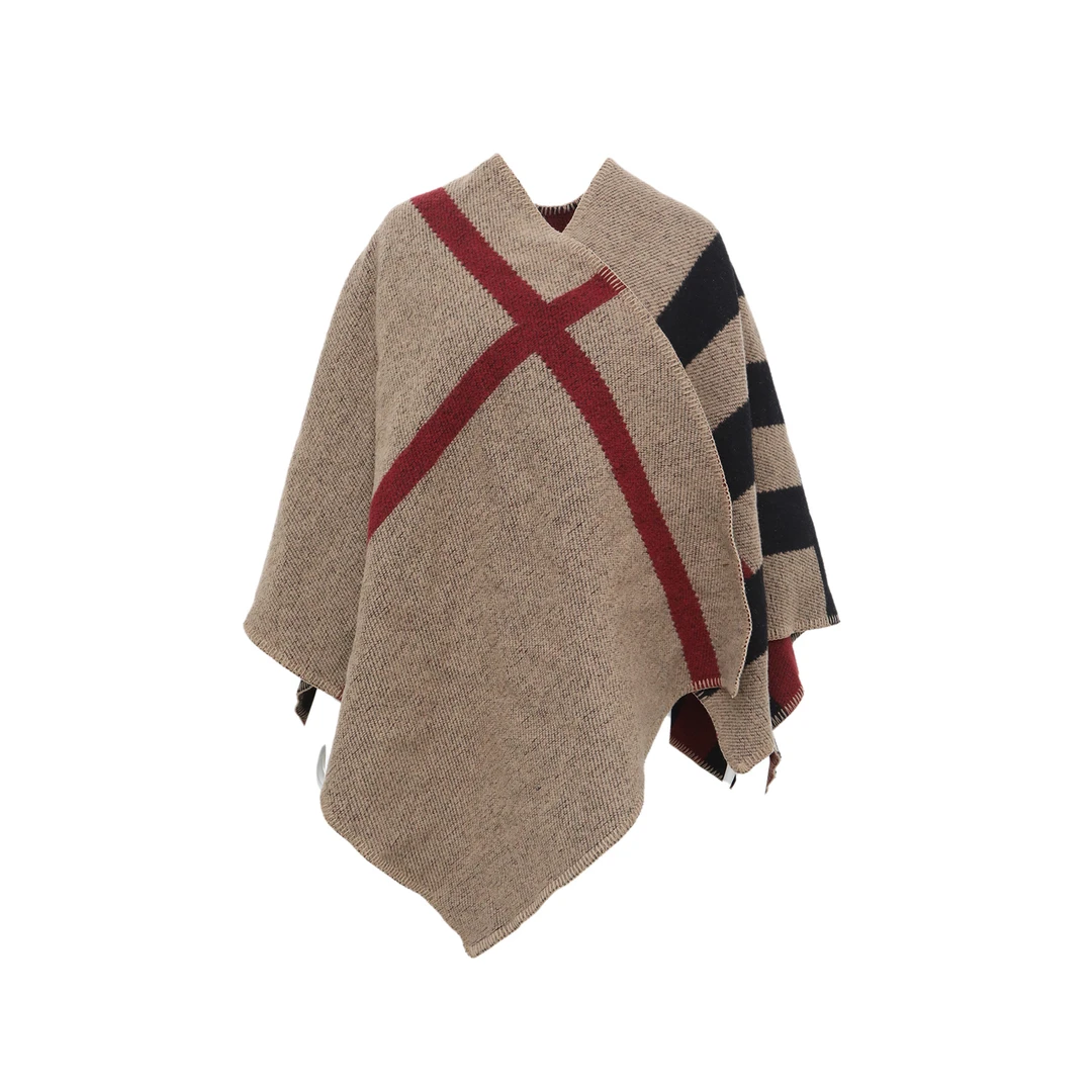 99新 BURBERRY/博柏利 活动姑姑335697 拼色 羊毛 山羊绒 披肩