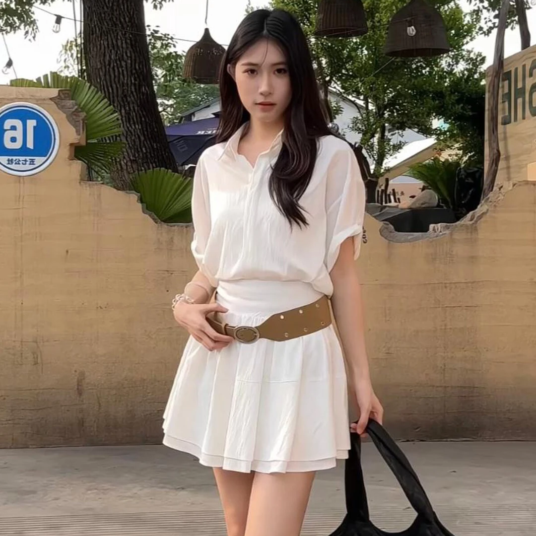 法式高级感衬衫裙子套装女夏季新款收腰显瘦气质穿搭裙子一整套