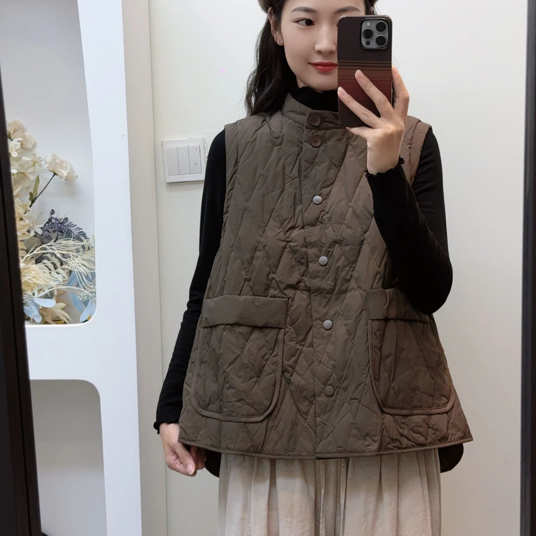 【赢利】冬季新款休闲宽松菱形格女士羽绒马甲 5012