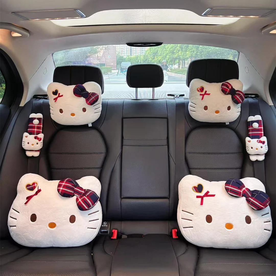 helloKitty车载装饰可爱少女心汽车头枕护肩毛绒玩具靠枕沙发抱枕