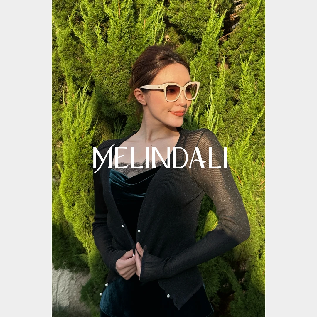 Melinda Li【意式美人】闪光47支16针细坑条纽扣V领百搭针织开衫