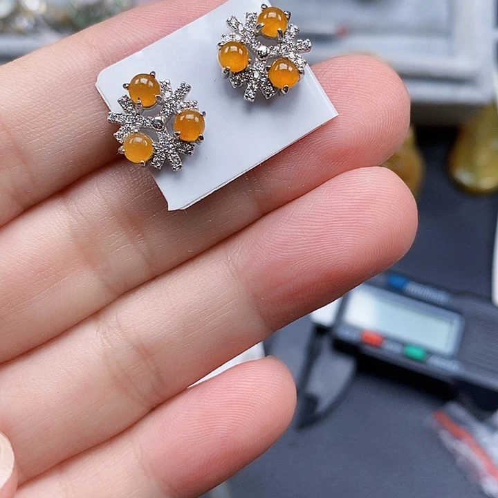 翡翠银S925镶嵌耳饰