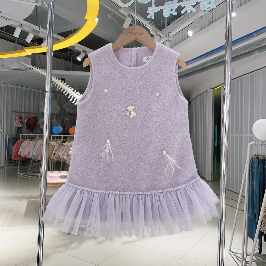 MOMOCO玛米玛卡女童冬季时尚洋气蕾丝裙摆呢子背心裙77830470006