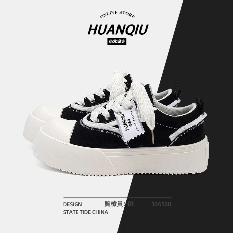 环球厚底帆布鞋男款秋季2025新款秋天透气爆款男鞋百搭休闲板鞋子