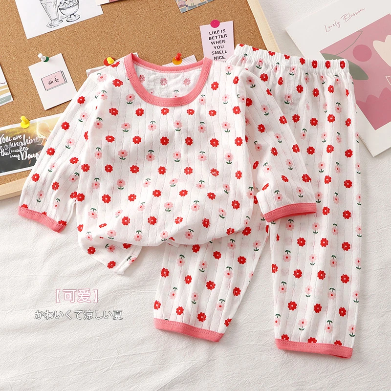 【100棉套装】纯棉夏季男女童七分袖七分裤宝宝家居服薄款睡衣