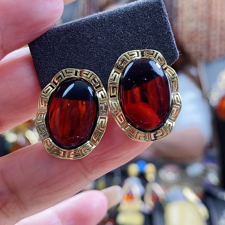 琥珀银S925镶嵌耳饰耳环