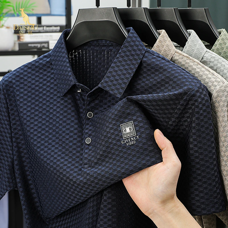 Dai Shu/袋鼠2025年夏季新款精编镂空短袖T恤夏季短袖Polo衫休闲