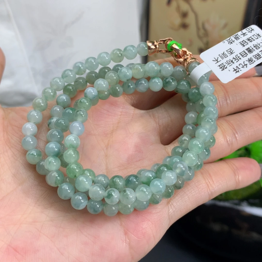 翡翠颈饰未镶嵌卡5冰胶飘绿花项链