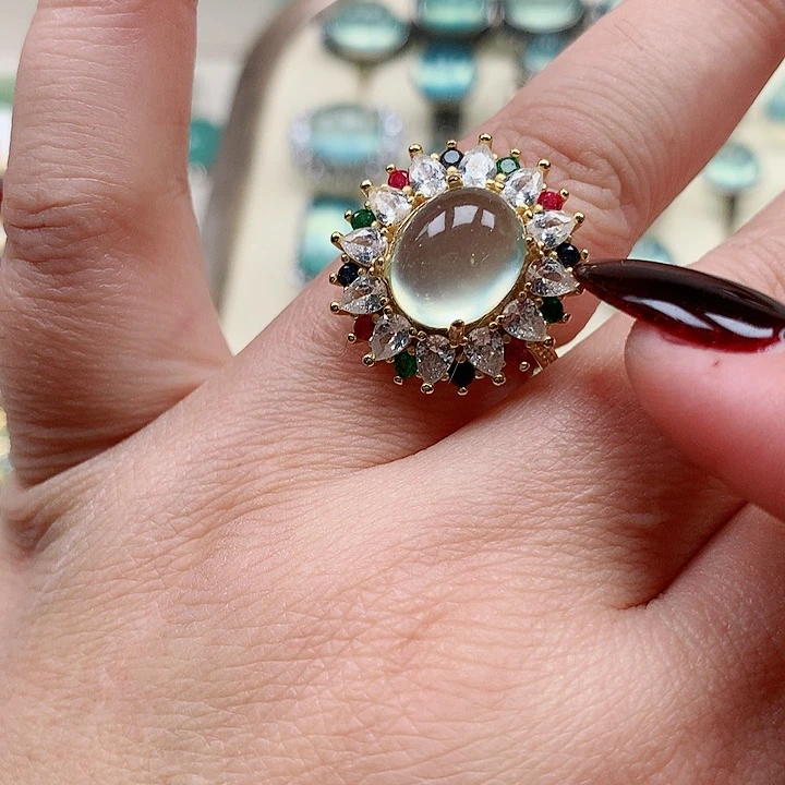 蛇纹石玉戒指银S925镶嵌