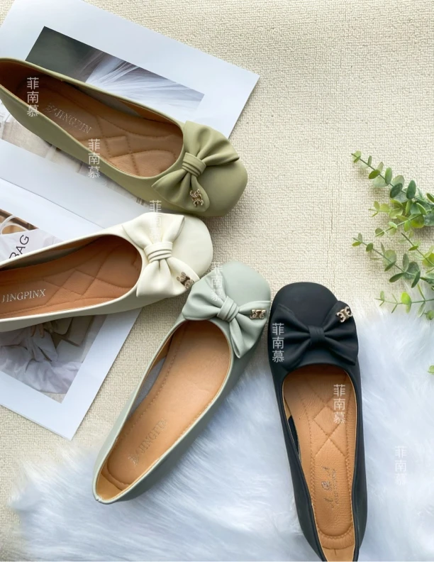 菲南慕2025新款软底软面百搭小单鞋通勤日常舒适蝴蝶结女鞋3222