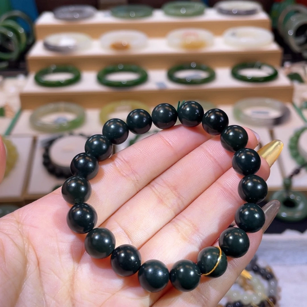 和田玉高品塔青手串未镶嵌