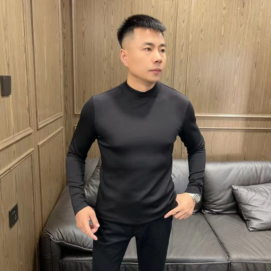 25秋冬款7H101简约长袖半高领高领T恤男士长袖弹力男装高街穿搭