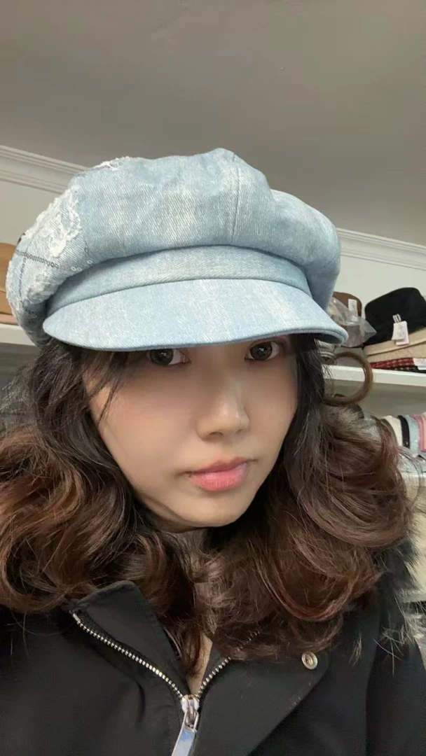25新款棉质牛仔蕾丝八角帽鸭舌帽画家帽圆顶报童帽显脸小大头可戴