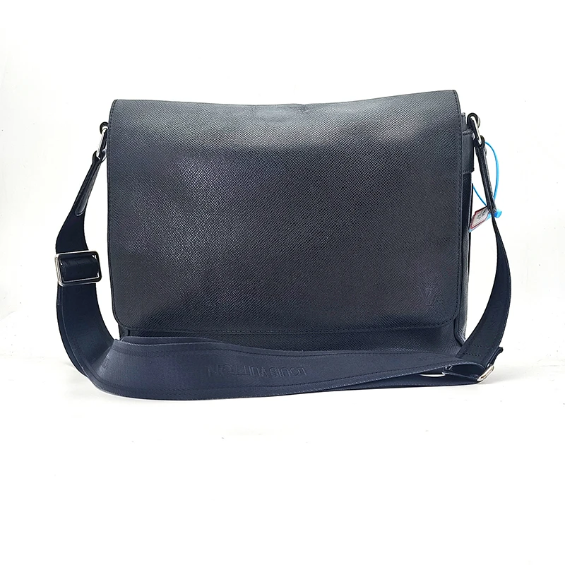 95新 LouisVuitton/路易威登 简约牛皮男士黑色邮差包单肩包斜