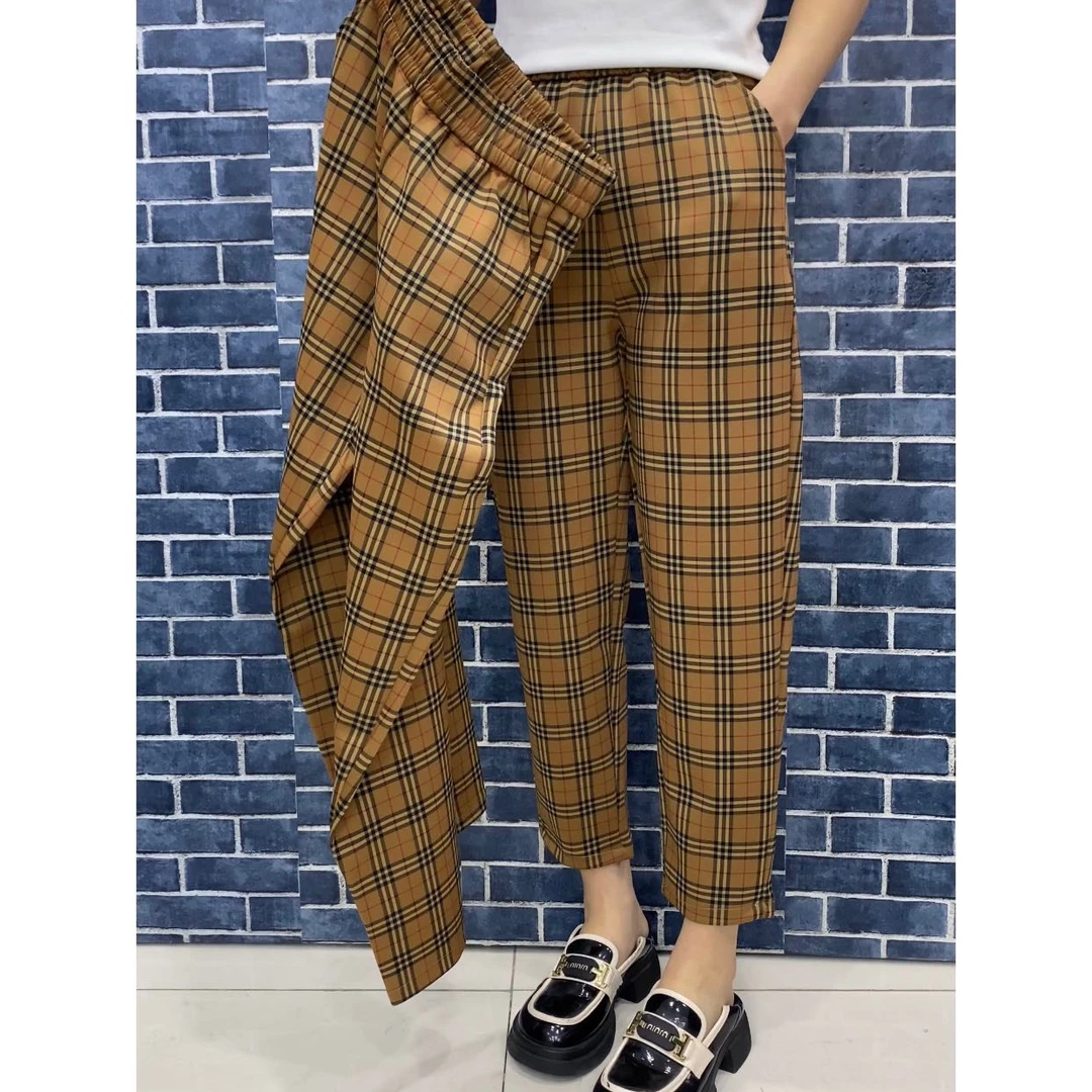 时尚新款格子裤九分裤