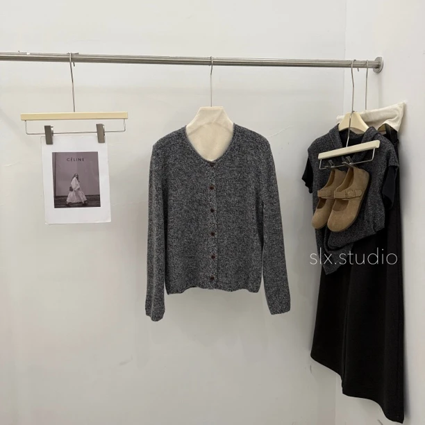 slx@ 65520 混纱圆领毛衣开衫