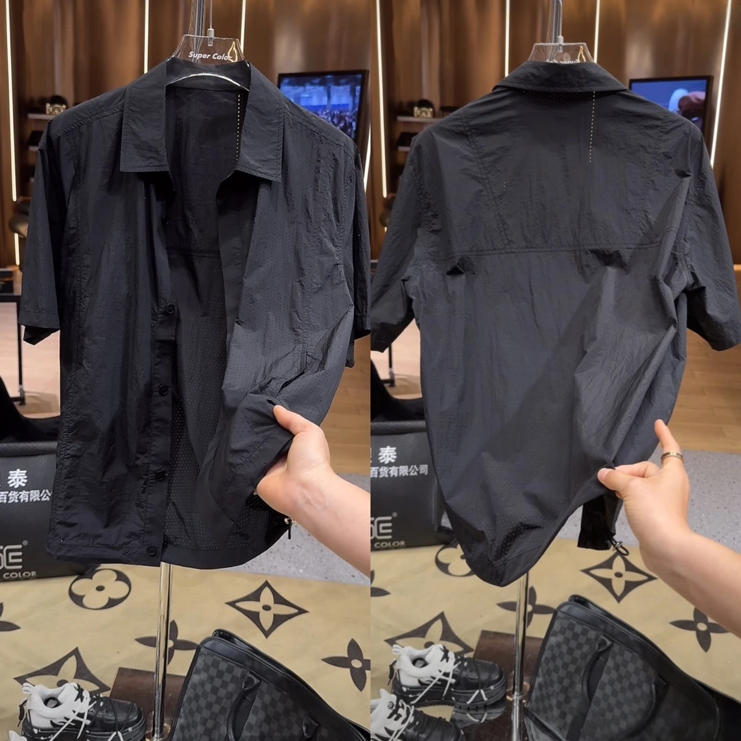 夏季新款时尚休闲百搭网孔设计短袖户外运动休闲薄款速干半袖衬衫