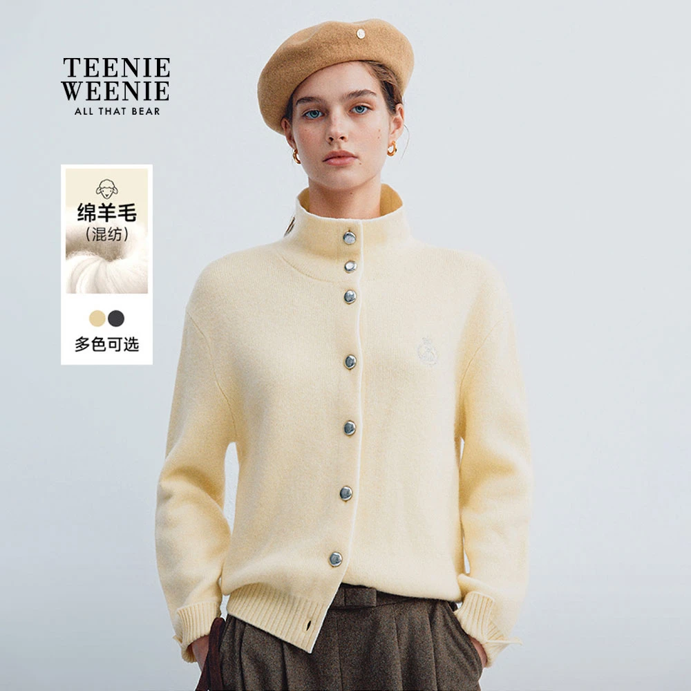 TeenieWeenie小熊女绵羊毛针织开衫25外套式立领毛衣TTCK254VW7A