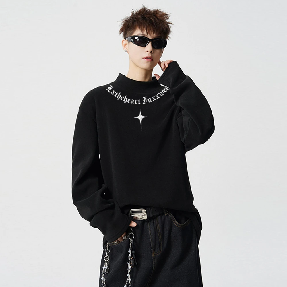 毛茸茸德绒纯色秋冬季加绒加厚长袖半高领打底衫内搭男白色T恤女