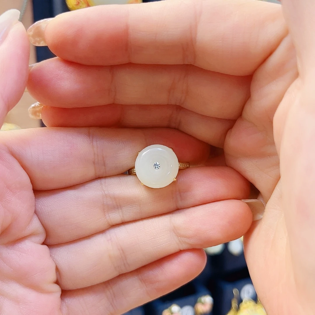 和田玉银S925镀金镶嵌戒指