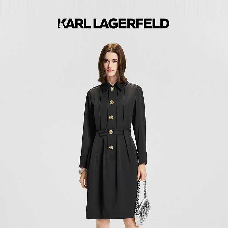 KARL LAGERFELD卡尔拉格斐2025春季衬衫领连衣裙老佛爷M21E1319