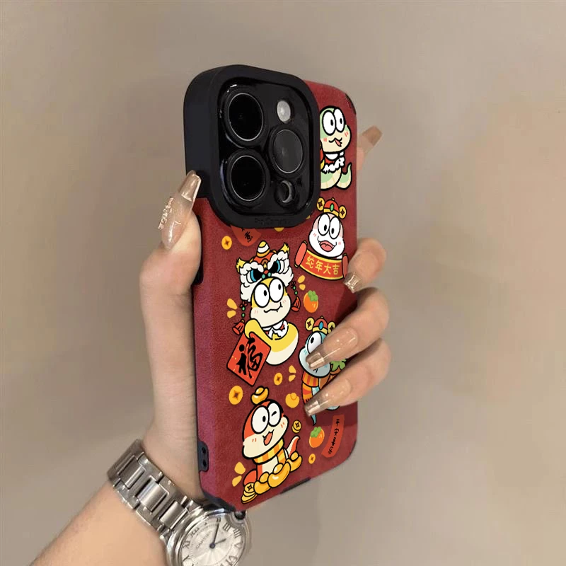 蛇年大吉适用苹果16promax手机壳iPhone15新年14保护套13翻毛皮壳