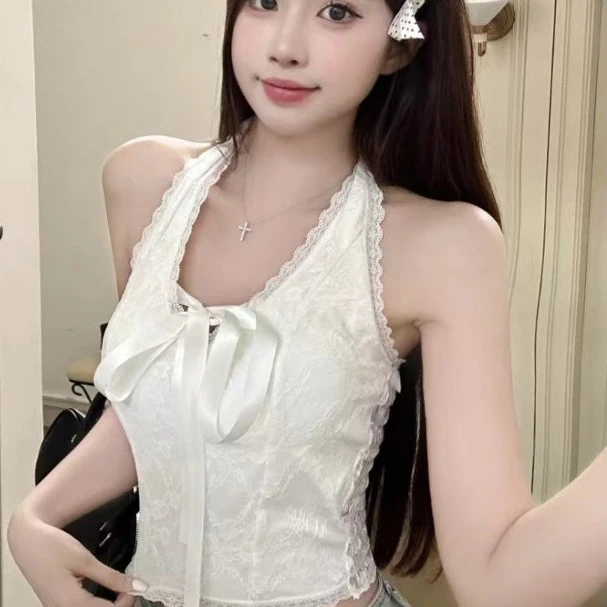 【万达撤柜】纯欲性感蕾丝边挂脖吊带背心女带胸垫一体显瘦内搭系