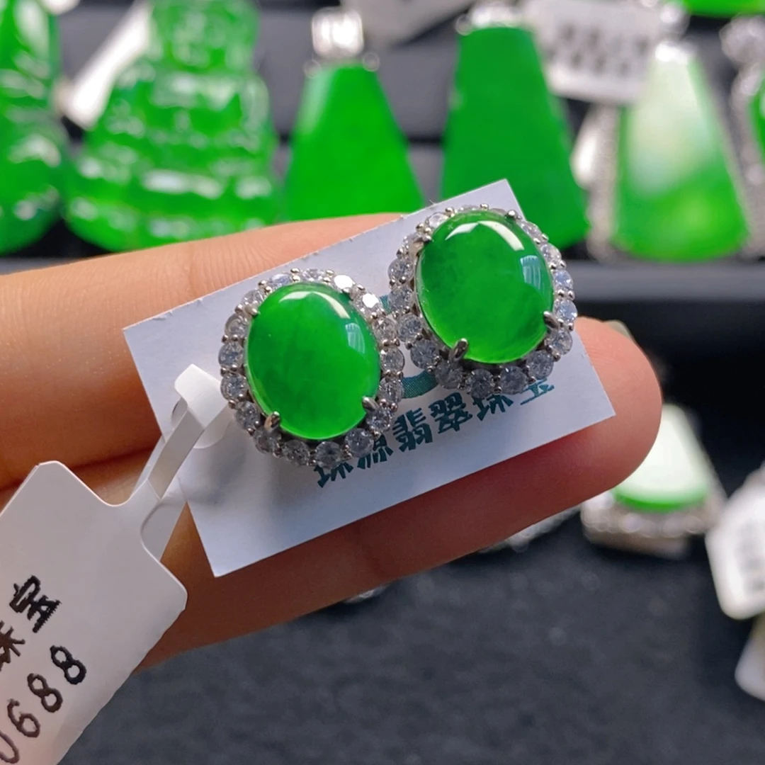 翡翠银S925镶嵌耳饰