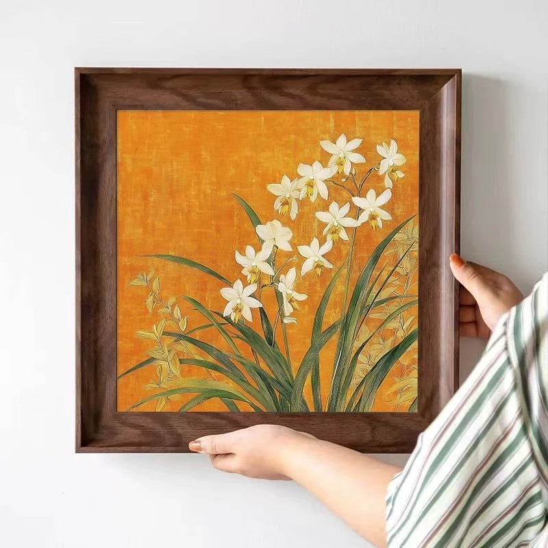 新中式古典油画客厅餐厅装饰画宋代美学高级兰花斗柜挂画摆画砂岩