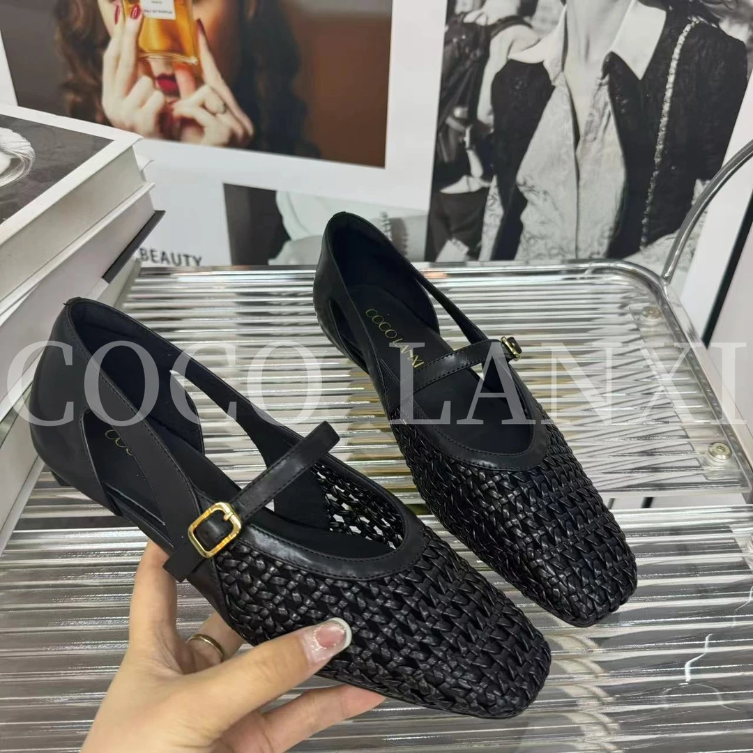 【COCO LANXI】舒适时尚休闲百搭黑色编织软底浅口小单鞋25DX298LX