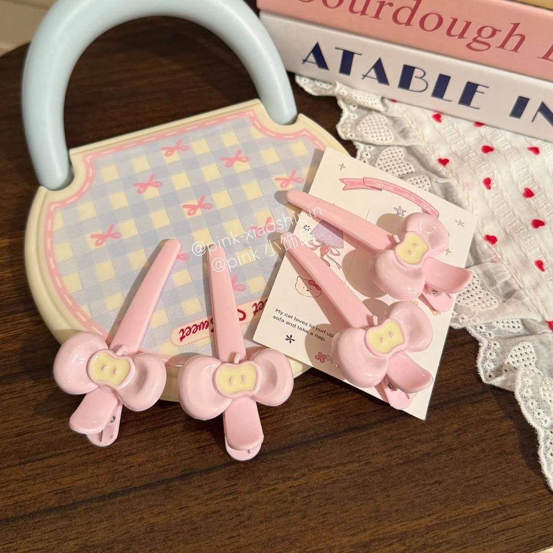 奶油苹果粉色发夹不规则领结设计可爱ins甜美夹少女刘海头饰发夹