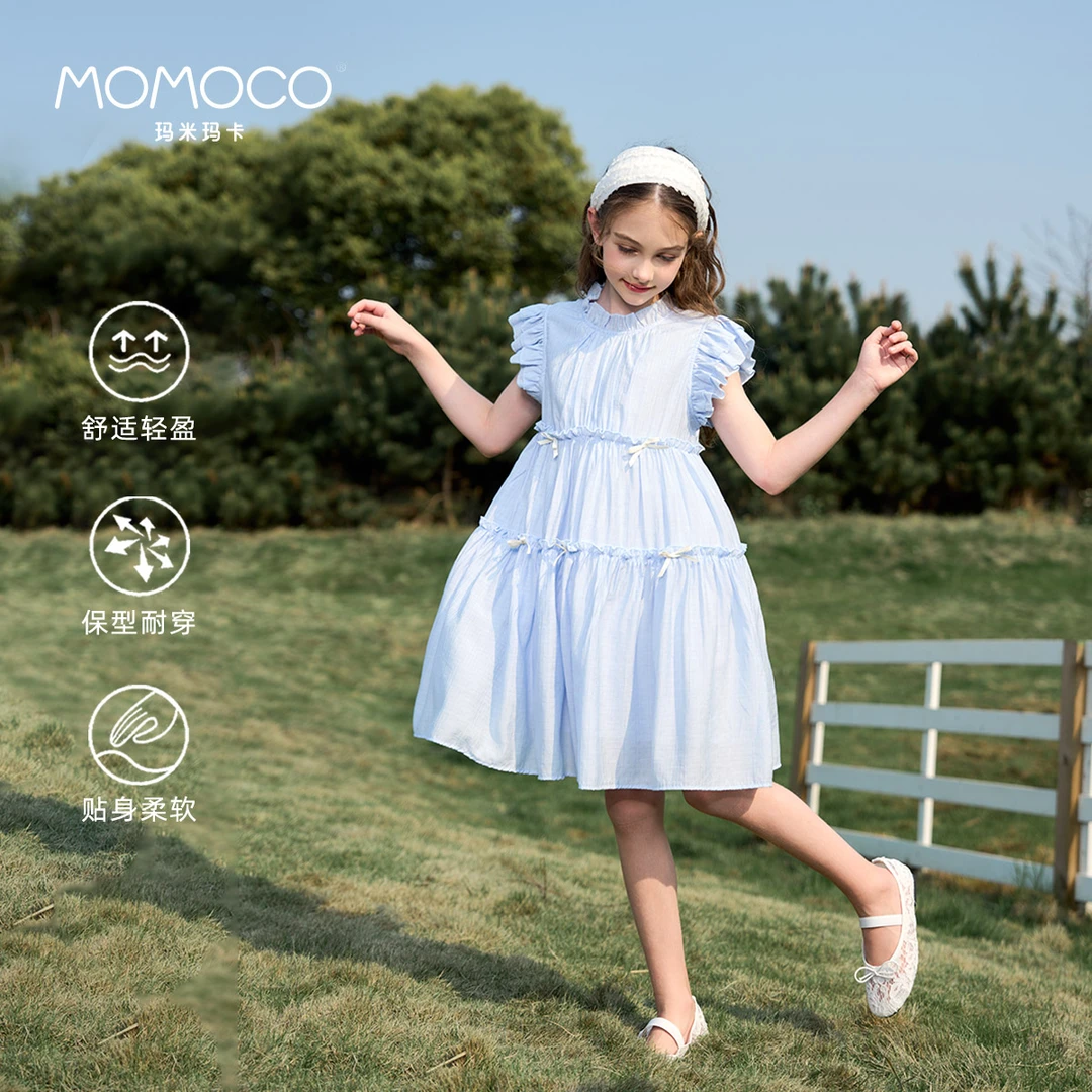 MOMOCO夏季女童中大童甜美蝴蝶结连衣裙公主裙77640471001