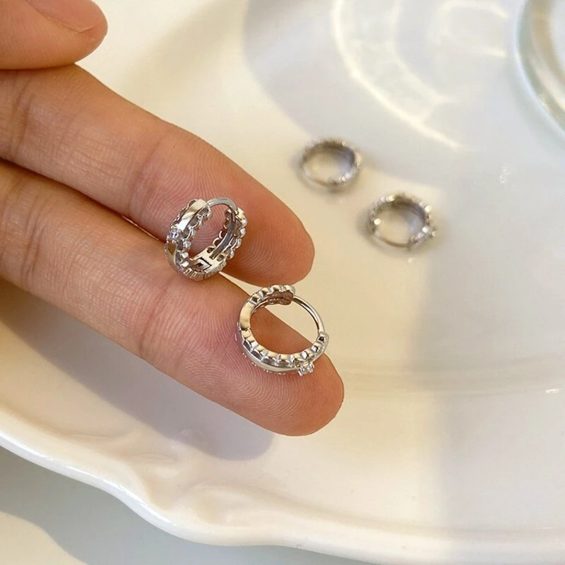 蕾丝花边圈圈耳扣女生小众设计高级感闪钻锆石耳环耳圈