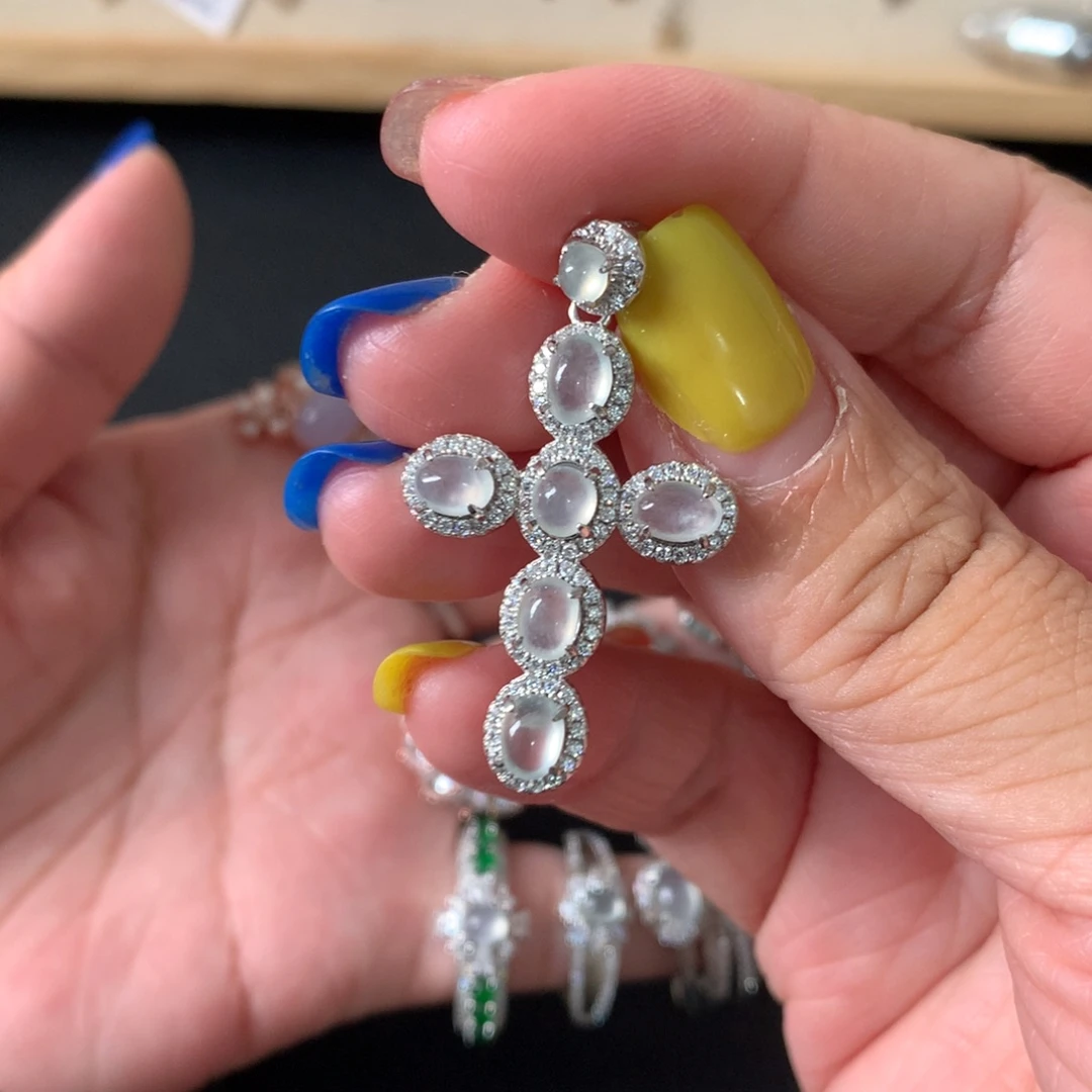 翡翠银S925镶嵌耳饰吊坠